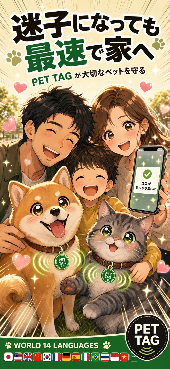 PET TAGアプリ：迷子になっても最速で家へ 家族とペットのホーム画面