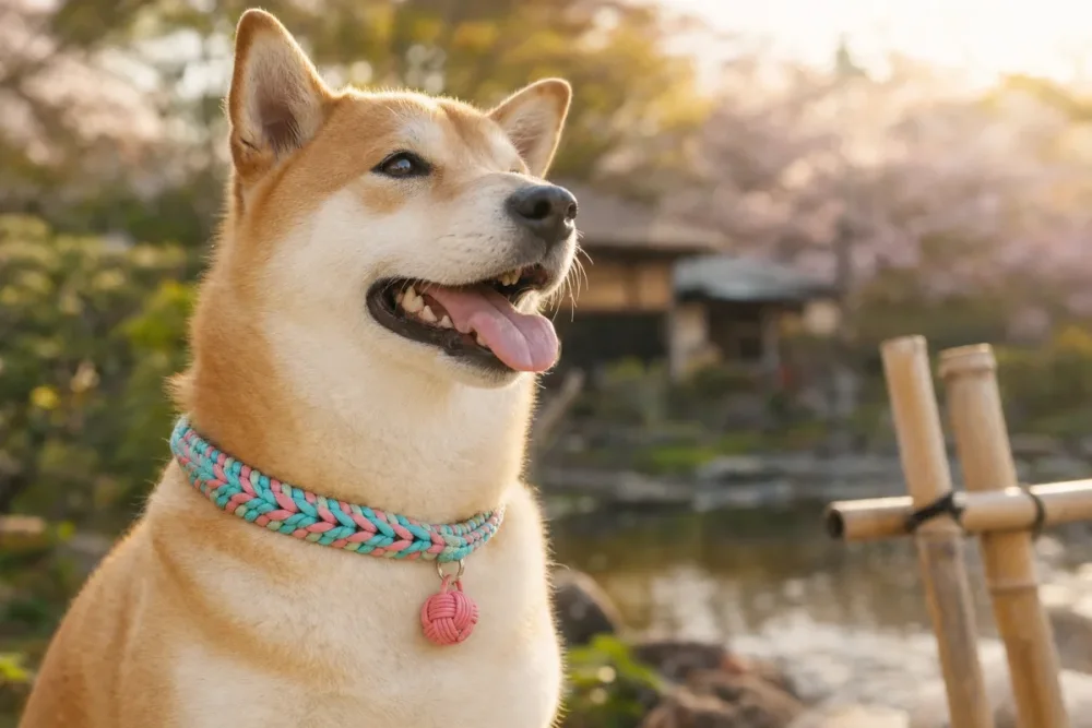 パラコード首輪にPET TAGを着けた柴犬