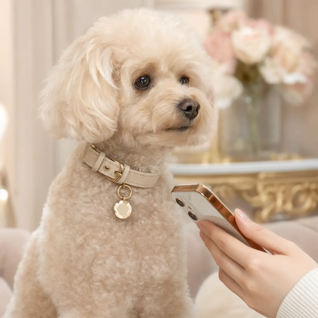 PET TAG を着けたトイプードル